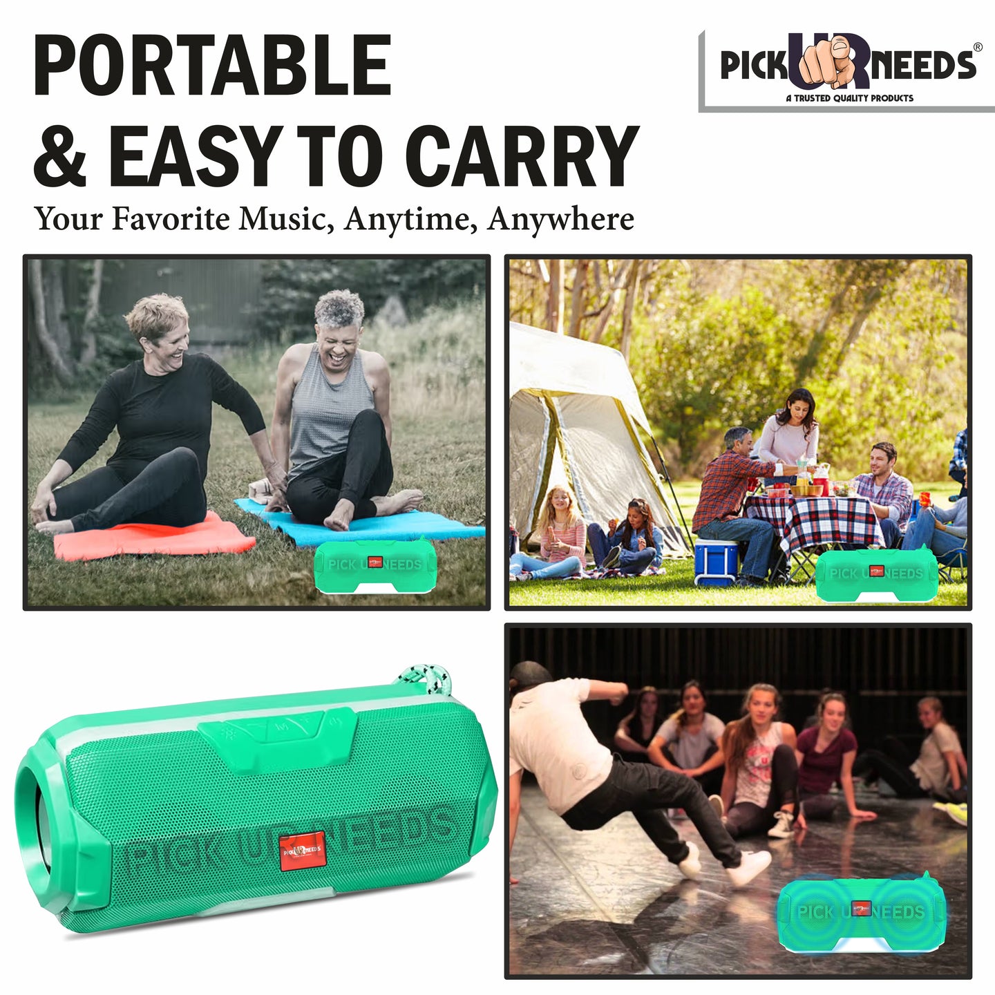 Pick Ur Needs  Rechargeable Mini Portable Wireless Bluetooth Super Bass Speaker With HD Audio 10 W Bluetooth Speaker (Green, Stereo Channel)